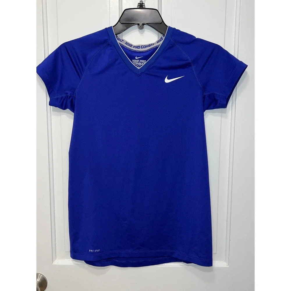 Nike Pro Combat Dri-FIT Womens Royal Blue Fitted Short Sleeve Training Shirt M